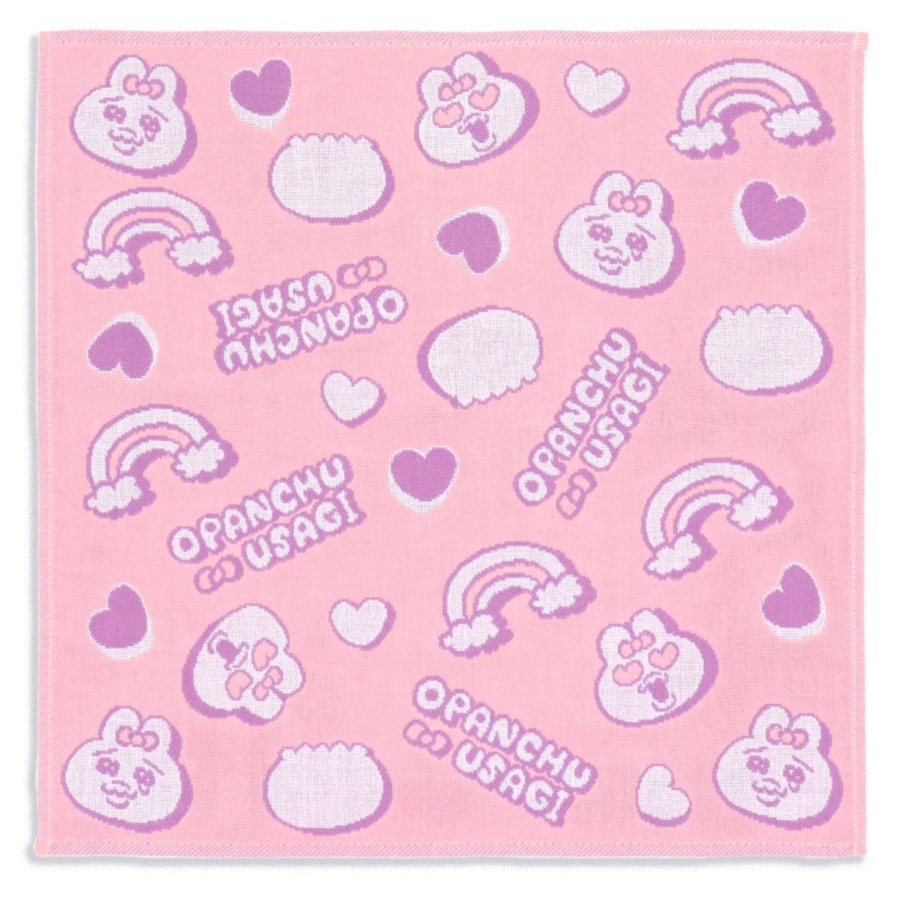 おぱんちゅうさぎ三重ガーゼウォッシュタオル 総柄 ピンク ※8/6~8/13順次発送予定