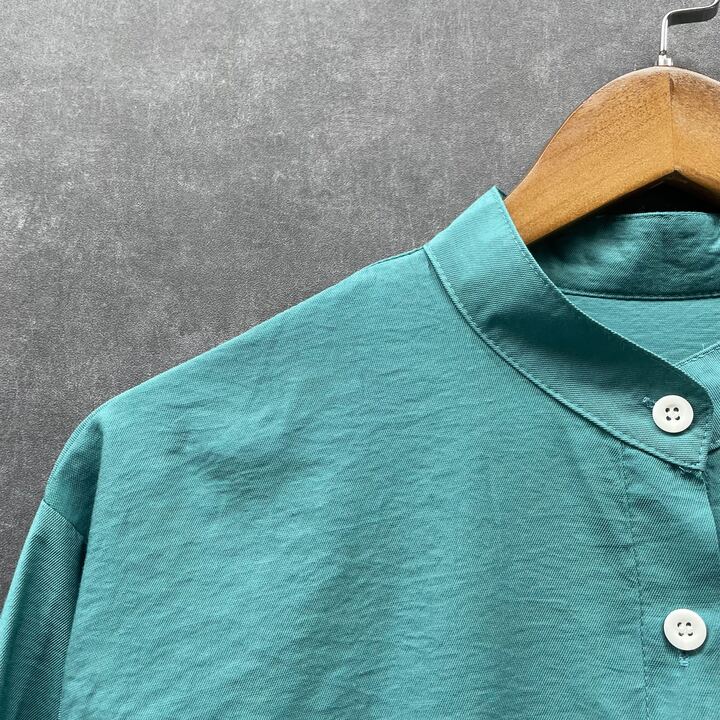 スタンドネックロングブラウス ブルー ※3/25迄に順次発送予定