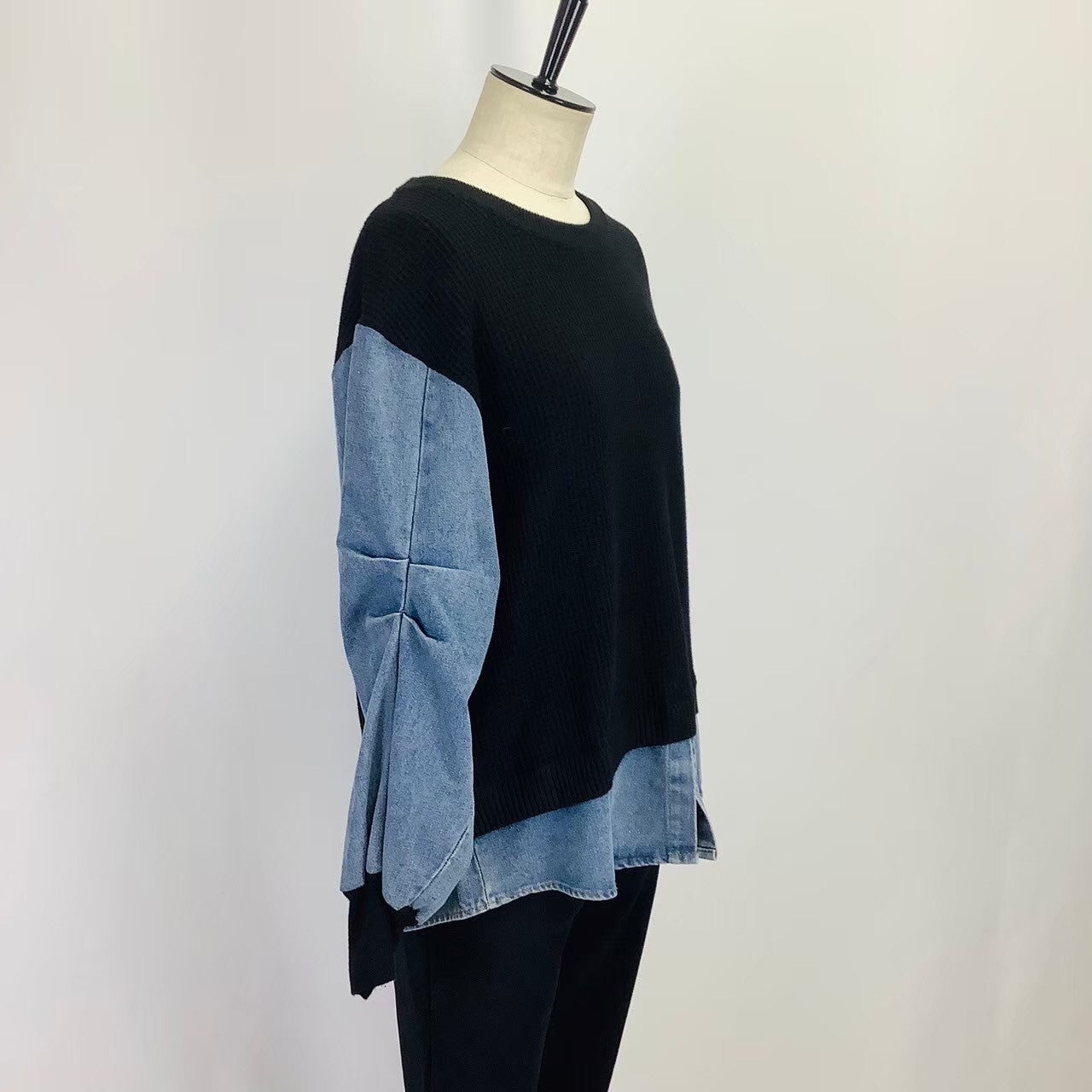 ワッフル×デニム トレーナー ブラック ※10/15迄に順次発送予定