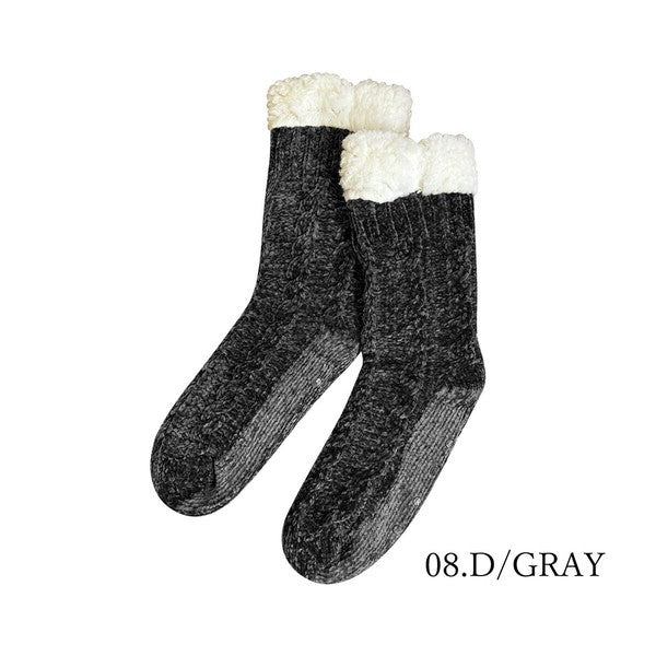 内ボアケーブル編みルームソックス ダークグレー ※4/1迄に順次発送予定
