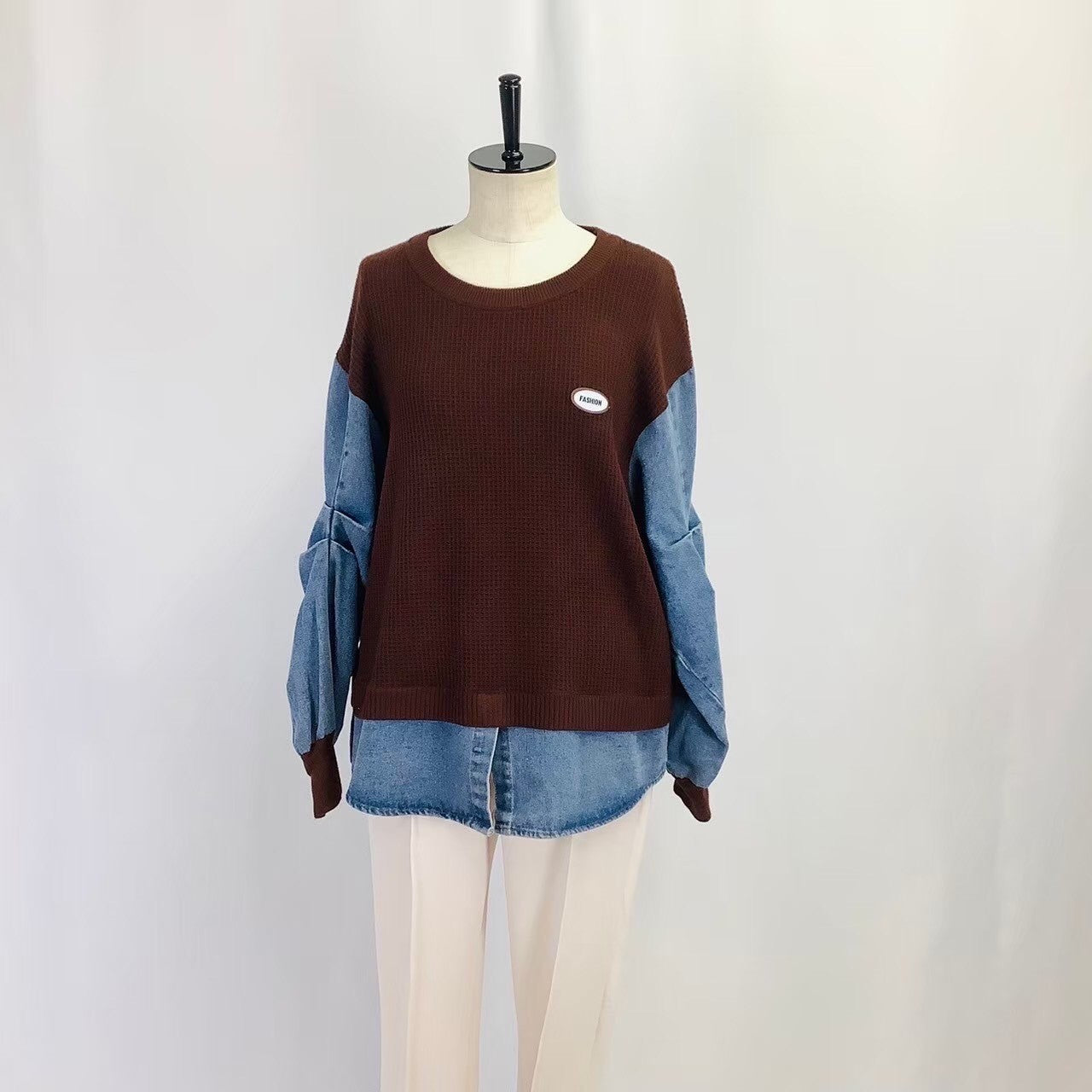 ワッフル×デニム トレーナー ブラウン ※10/15迄に順次発送予定