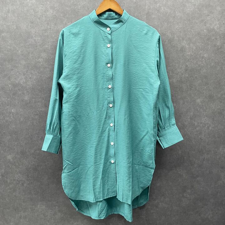 スタンドネックロングブラウス ブルー ※3/25迄に順次発送予定