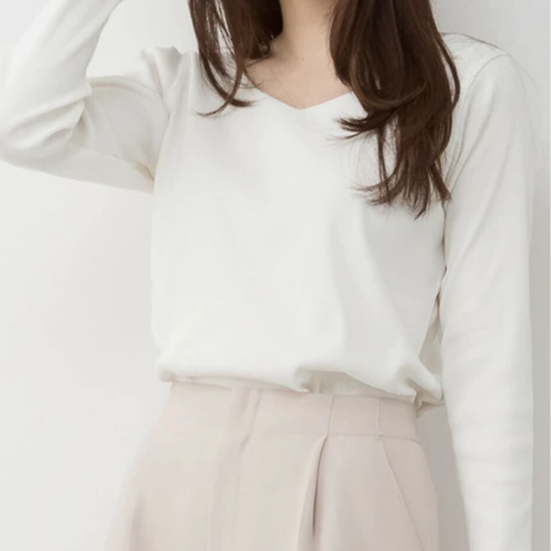 リブVネックカットソー オフホワイト※4/23~29までに順次配送予定