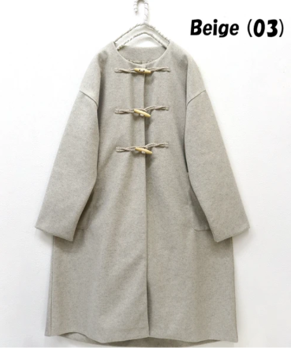 Wフェースノーカラーロングダッフル調コート ベージュ※12/23迄に順次発送予定