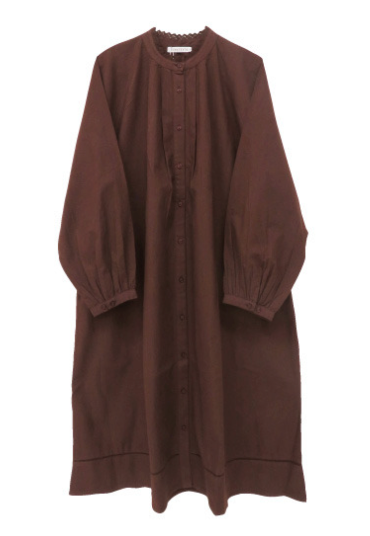 無地レース前開きワンピース ブラウン ※11/5迄に順次発送予定