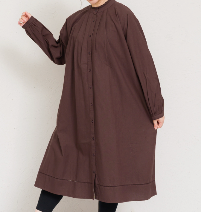 無地レース前開きワンピース ブラウン ※11/5迄に順次発送予定