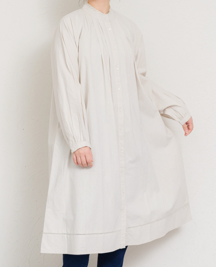 無地レース前開きワンピース ベージュ ※11/5迄に順次発送予定