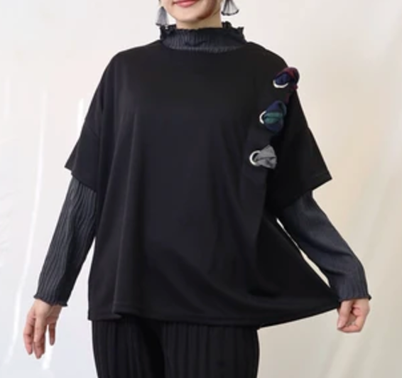 リボンモチーフプルオーバー チュニック ブラック ※12/23迄に順次発送予定