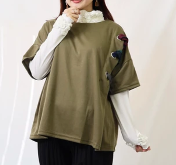 リボンモチーフプルオーバー チュニック カーキ ※12/23迄に順次発送予定