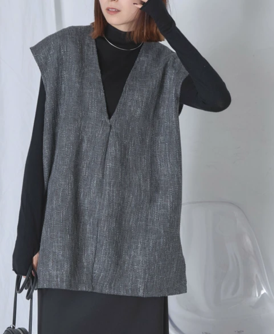 ツイードプルオーバービッグシルエットベスト ブラック※4/30~5/6までに順次配送予定