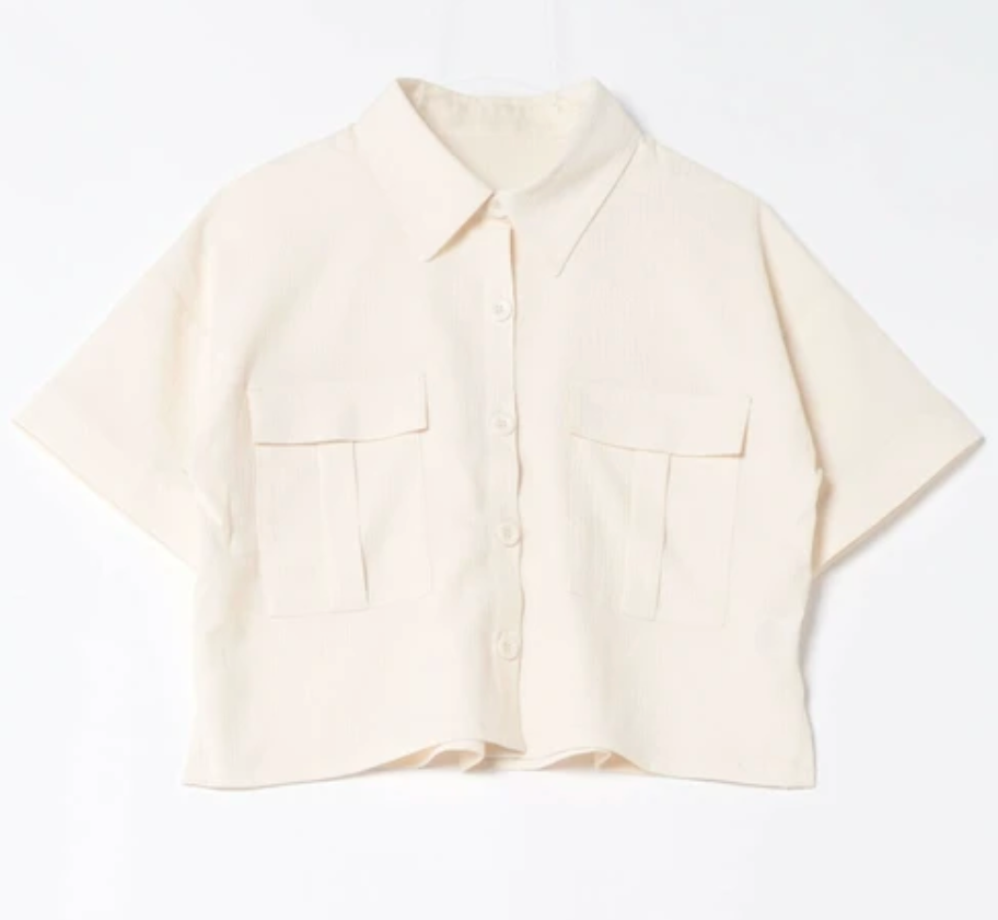 クロップ半袖シャツブラウス アイボリー※5/28~6/3迄に順次発送予定
