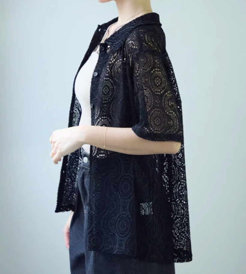 レース半袖シャツ ブラック※7/23~29迄に順次発送予定