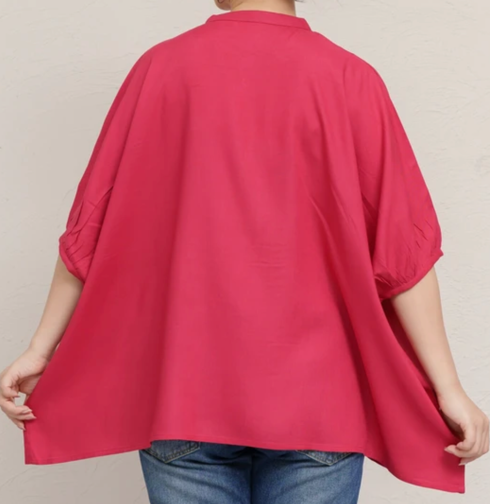 ボリューム前開きブラウス ピンク※7/23~29迄に順次発送予定