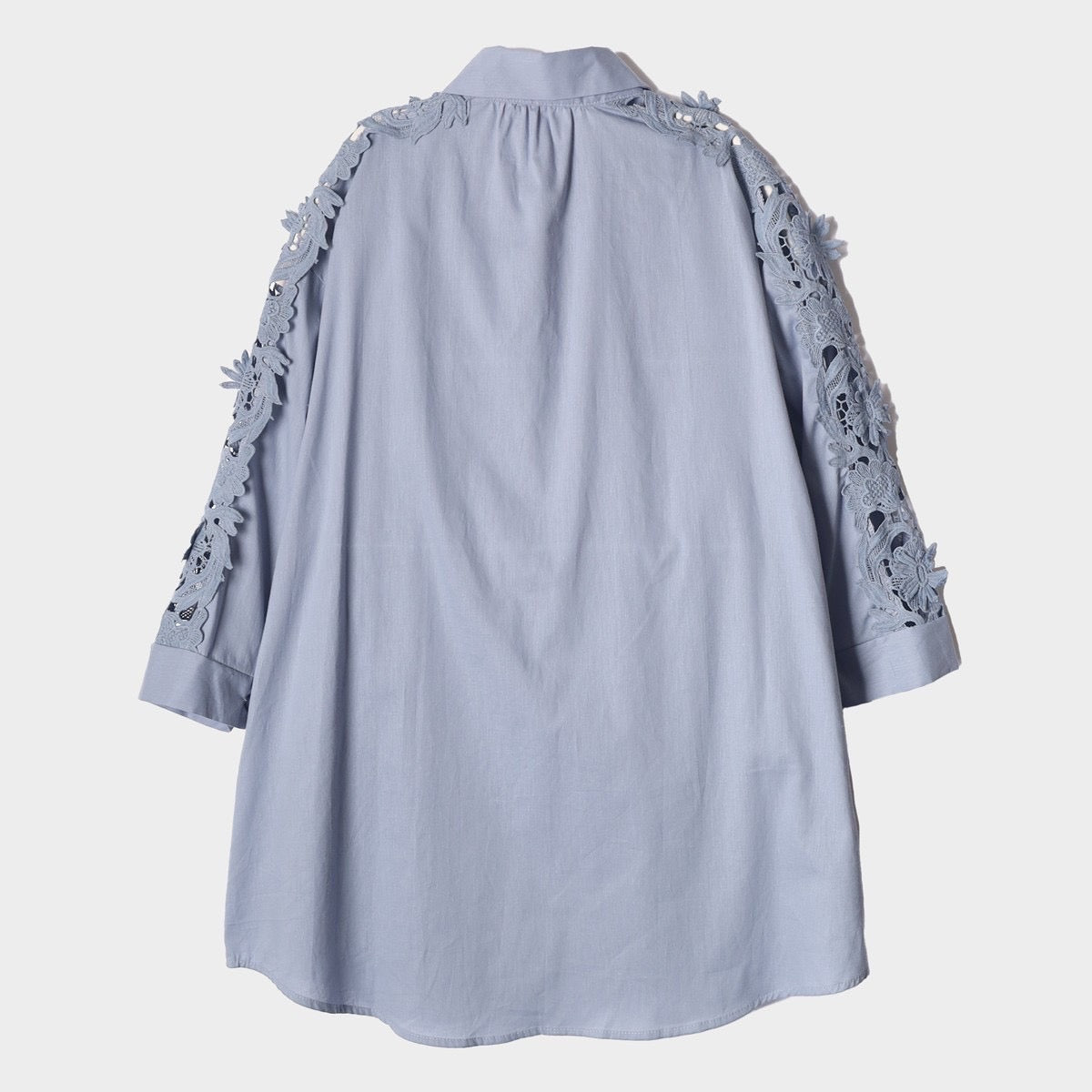 【369】袖レースデザインシャツ スカイブルー ※10/7迄に順次発送予定