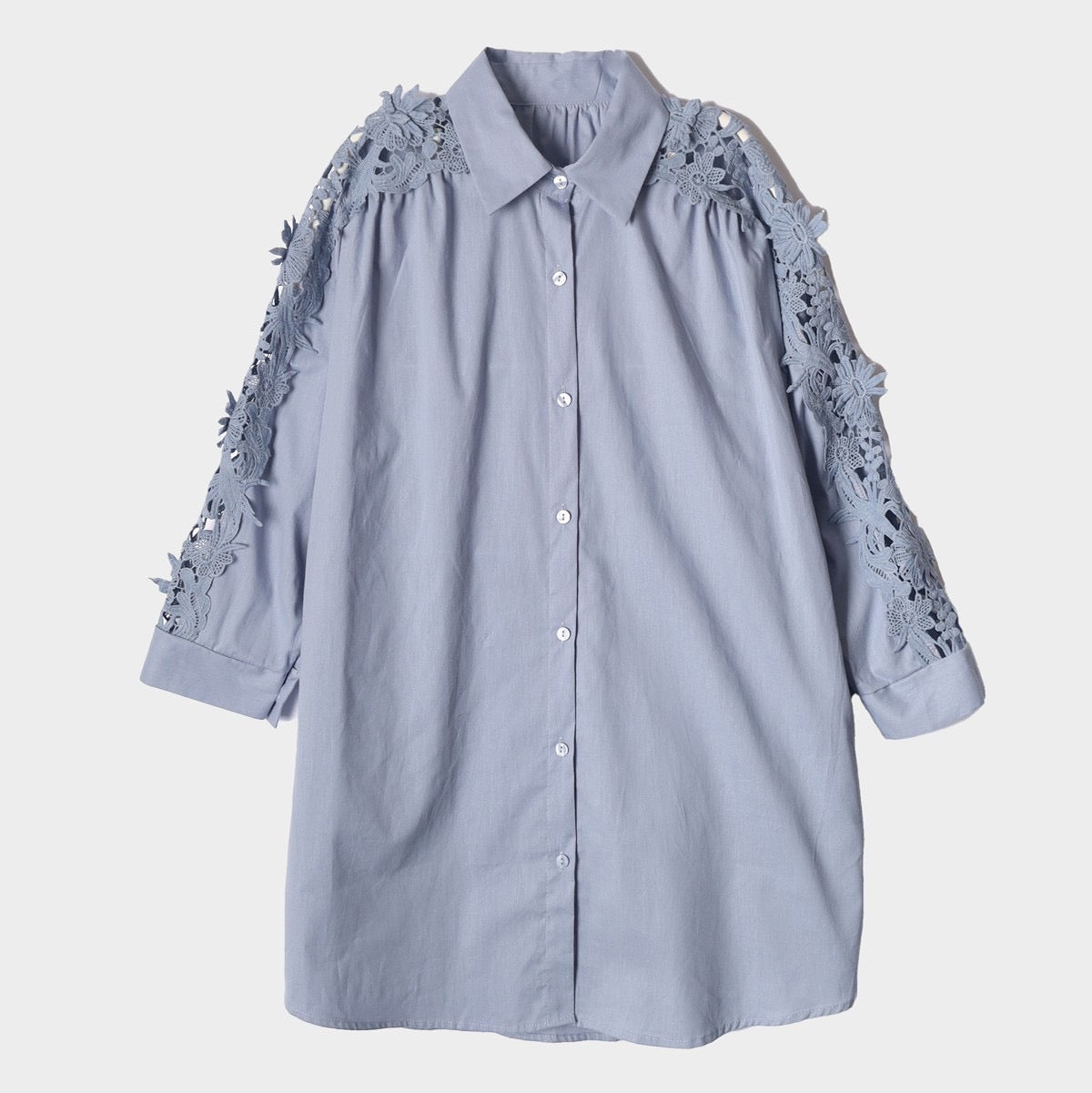 【369】袖レースデザインシャツ スカイブルー ※10/7迄に順次発送予定