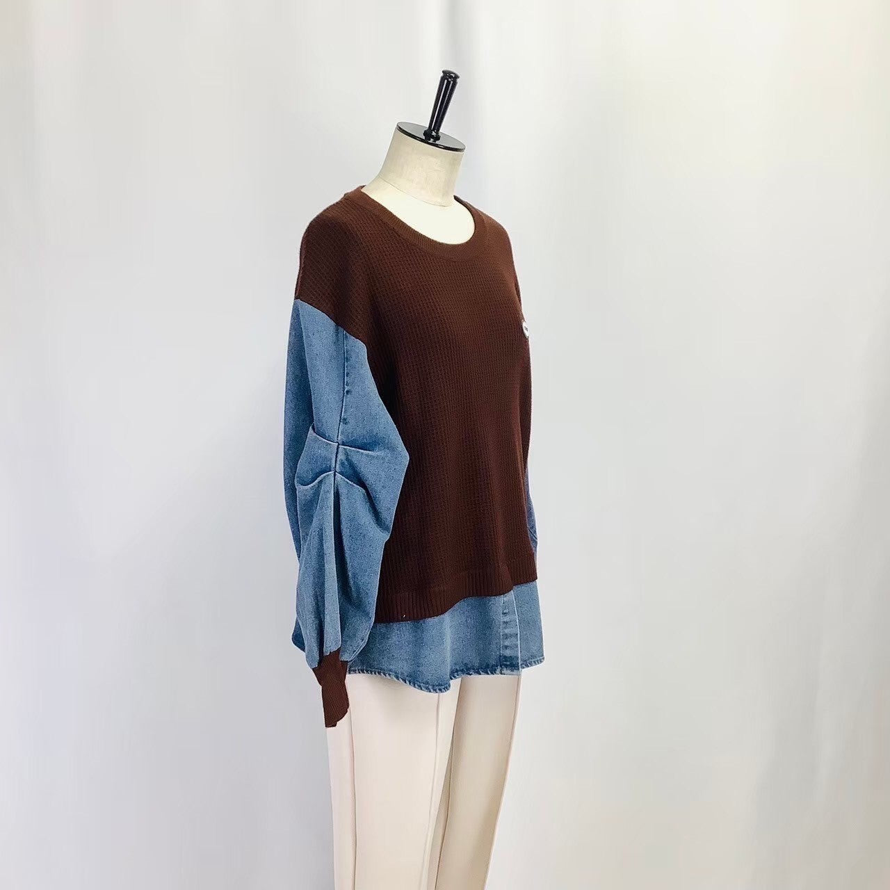 ワッフル×デニム トレーナー ブラウン ※10/15迄に順次発送予定