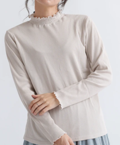 襟シャーリングメロウトップス グレージュ ※2/17迄に順次発送予定