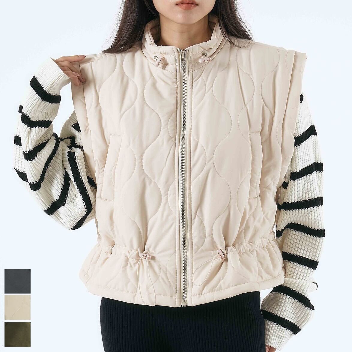 キルティングショートベスト カーキ※11/25迄に順次発送予定