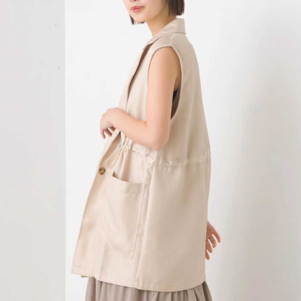 杢ツイードウエストギャザーベスト アイボリー※4/23~29までに順次配送予定