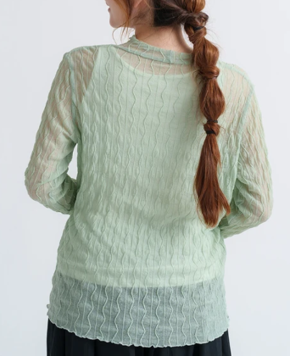 ウェーブ柄シアーハイネックトップス ミント※4/8迄に順次発送予定