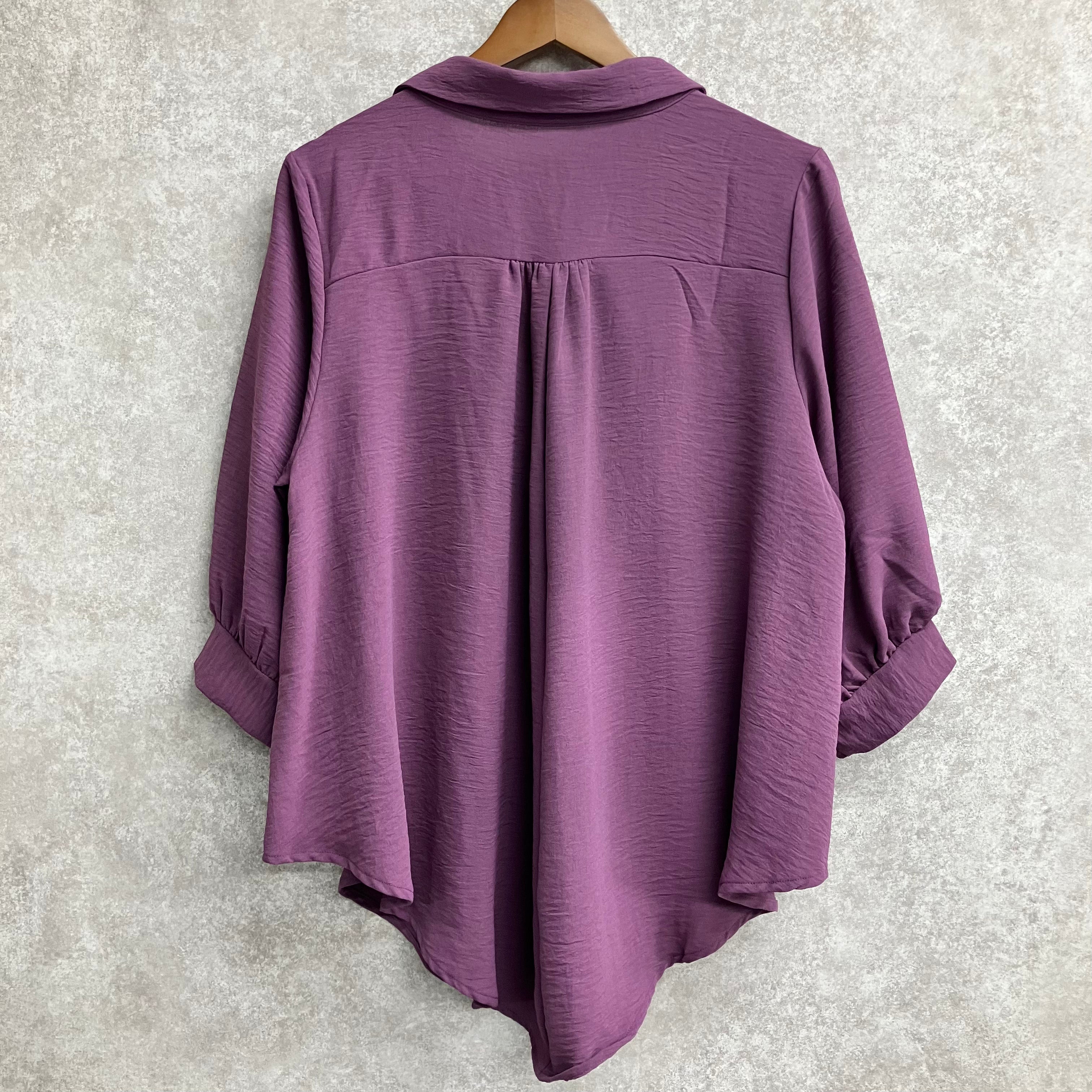 チャーム付スキッパーシャツブラウス パープル※7/9~7/15迄に順次発送予定