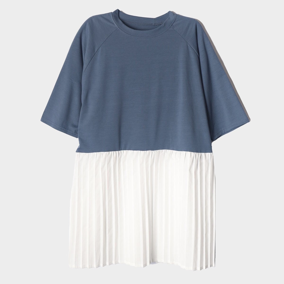 【369】プリーツ切り替えTシャツ ブルー ※10/7迄に順次発送予定