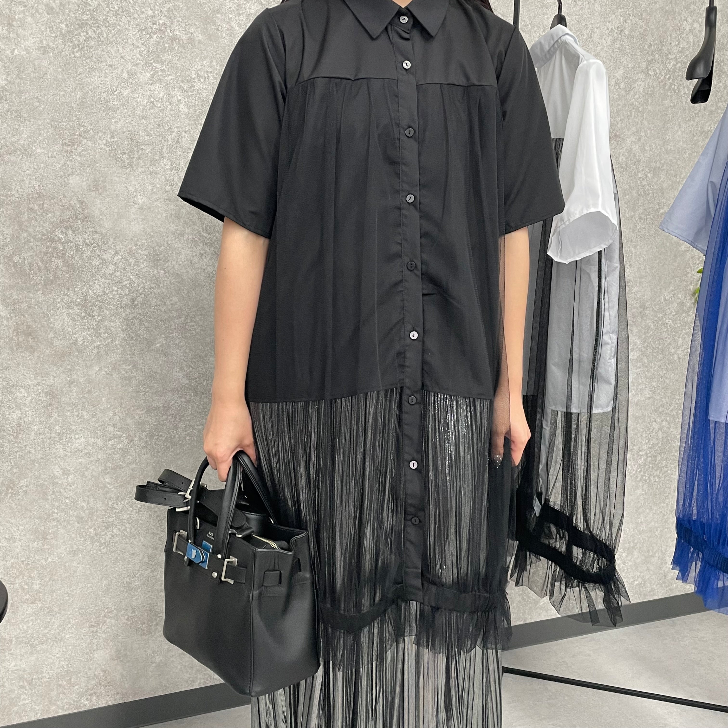 【369】チュール切り替えシャツ ブラック ※10/7迄に順次発送予定