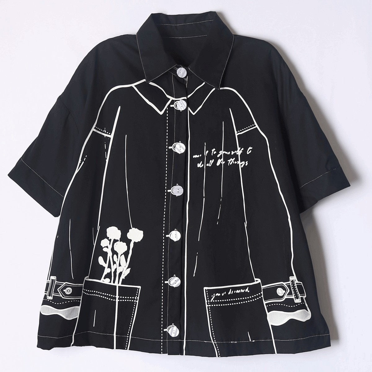 【369】イラストデザインシャツ ブラック ※10/7迄に順次発送予定