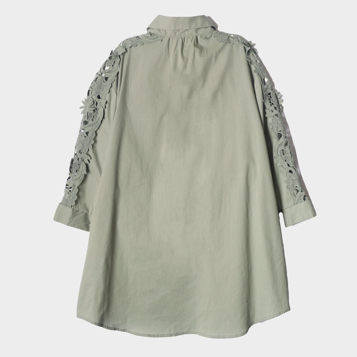 【369】袖レースデザインシャツ ライトグリーン ※10/7迄に順次発送予定