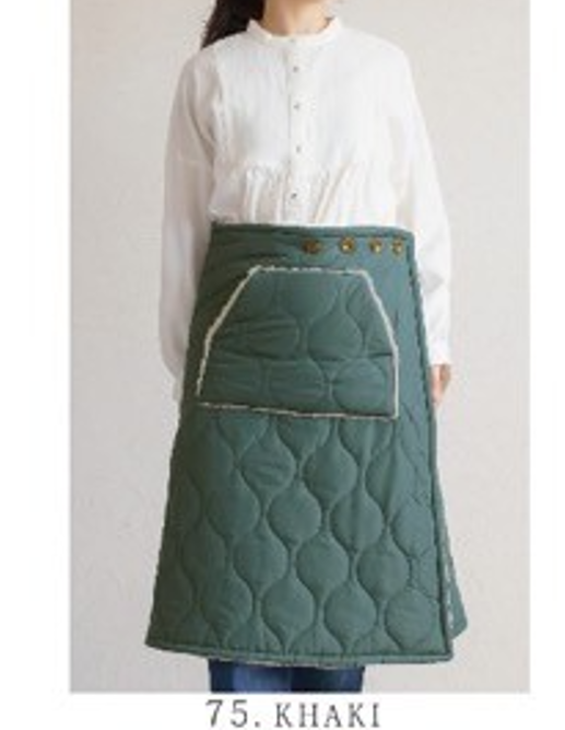 撥水加工キルティング×ボア 巻きスカート カーキ※12/2迄に順次発送予定