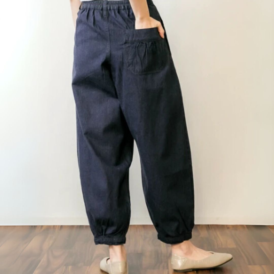 タック入りアラジンデニムパンツ ネイビー ※5/28~6/3迄に順次発送予定