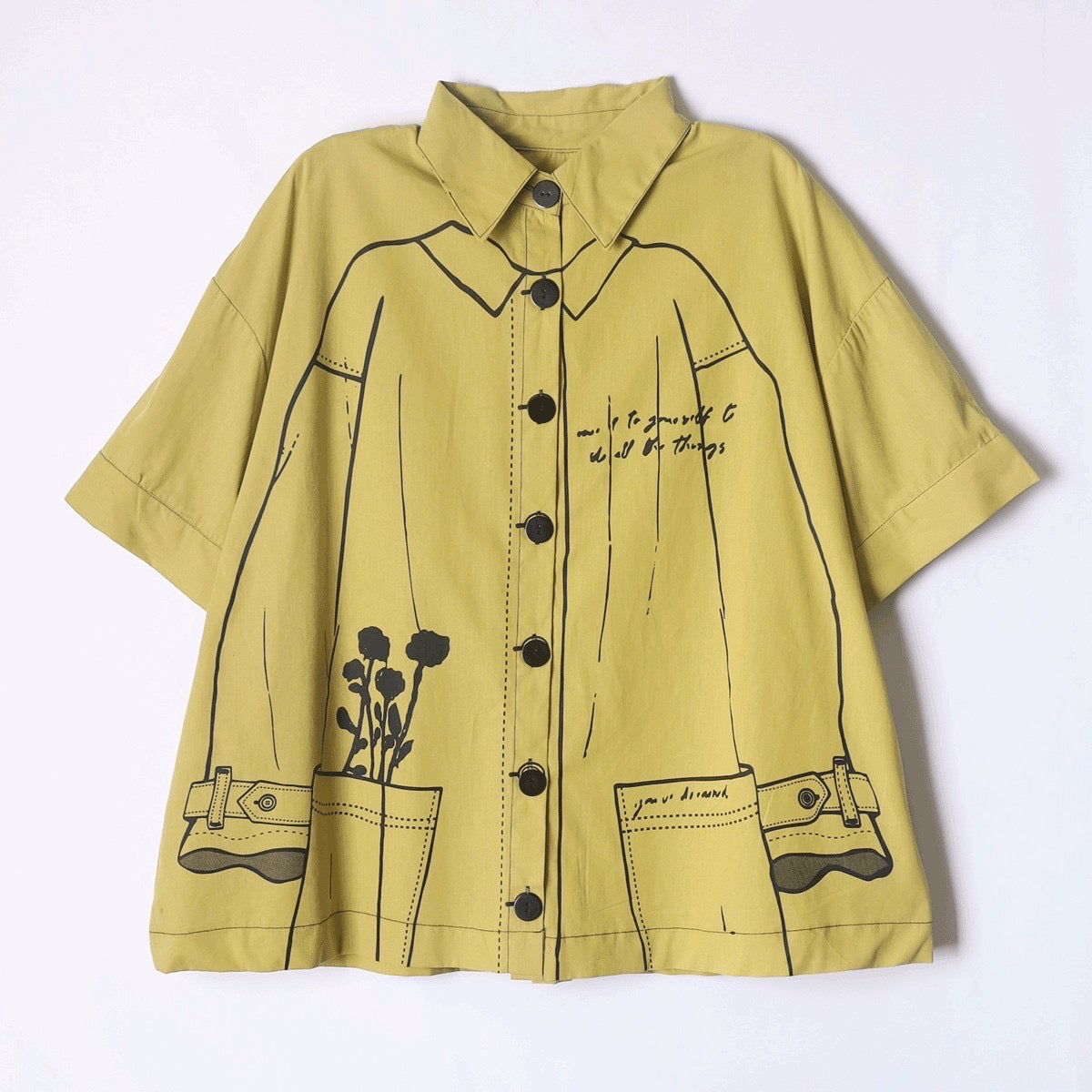 【369】イラストデザインシャツ オリーブグリーン ※10/7迄に順次発送予定