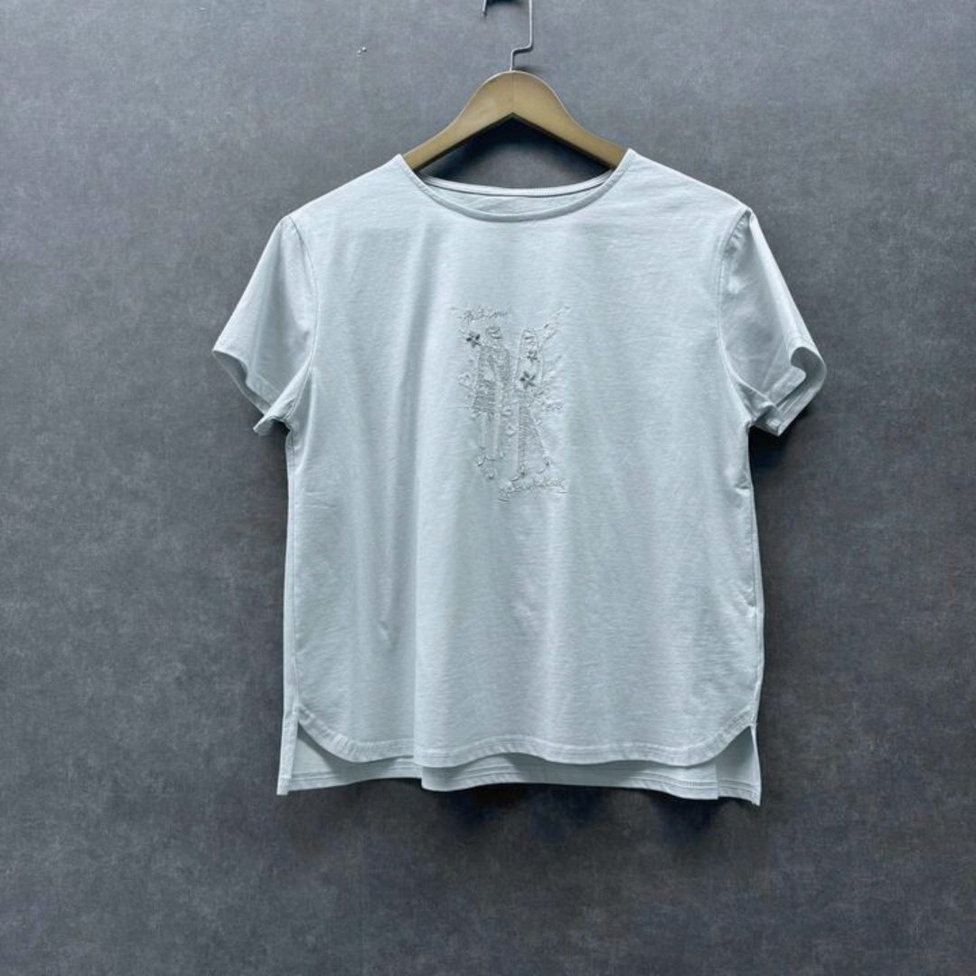 ファッションレディー刺繍Tシャツ サックス ※5/28~6/3迄に順次発送予定