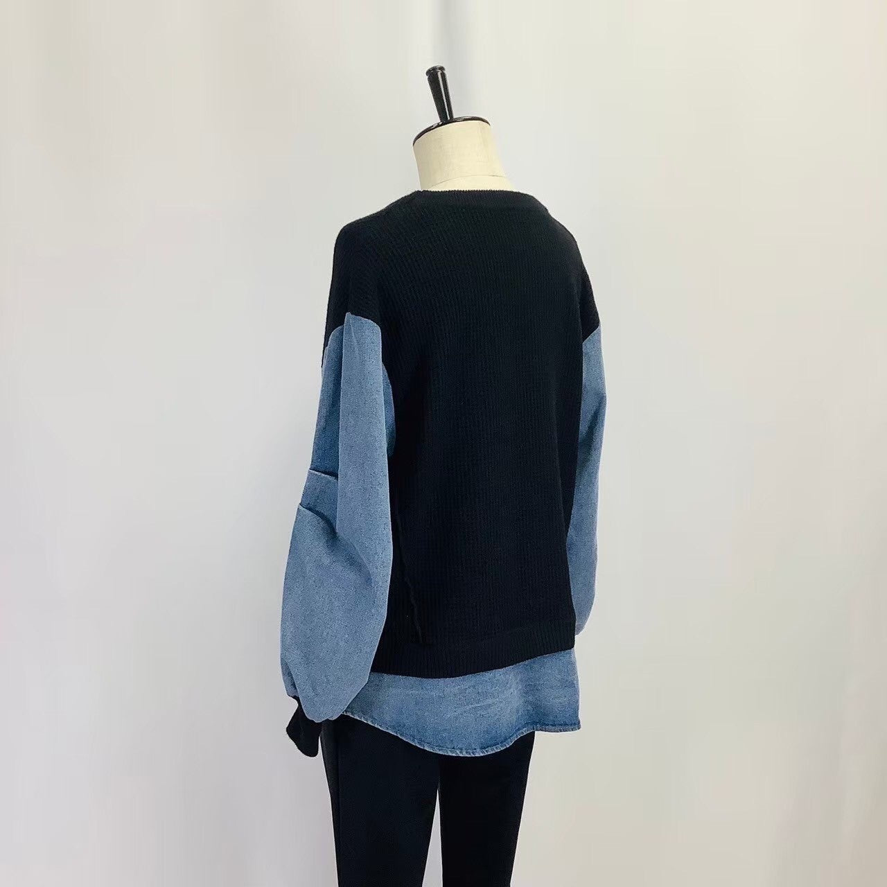 ワッフル×デニム トレーナー ブラック ※10/15迄に順次発送予定