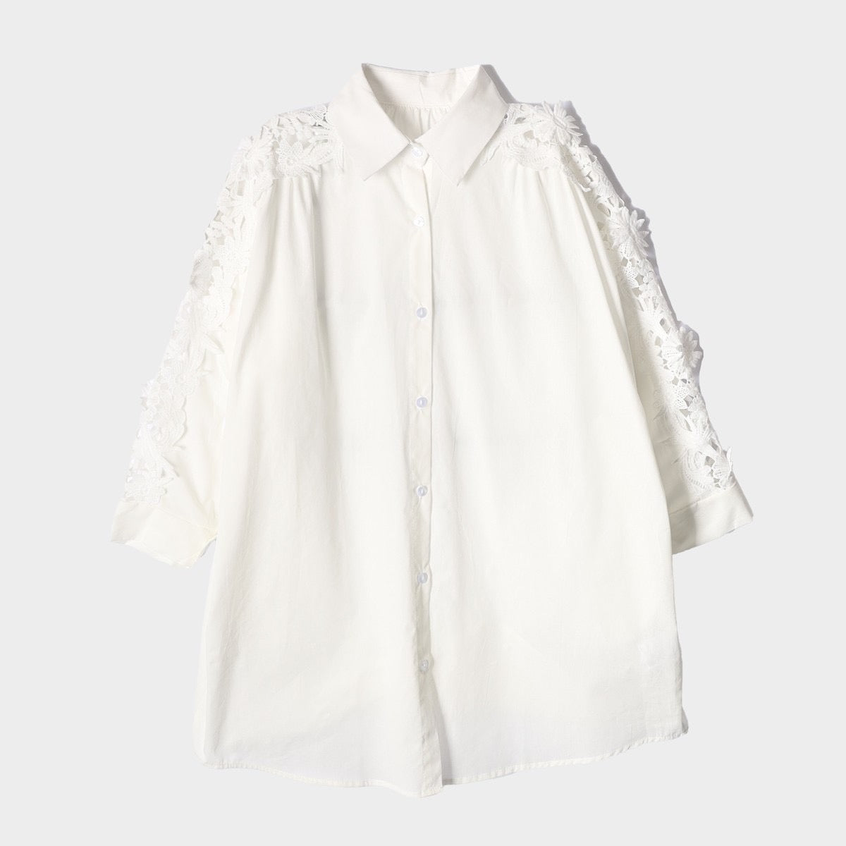 【369】袖レースデザインシャツ ホワイト ※10/7迄に順次発送予定