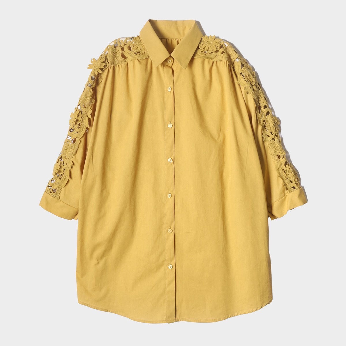 【369】袖レースデザインシャツ イエロー ※10/7迄に順次発送予定