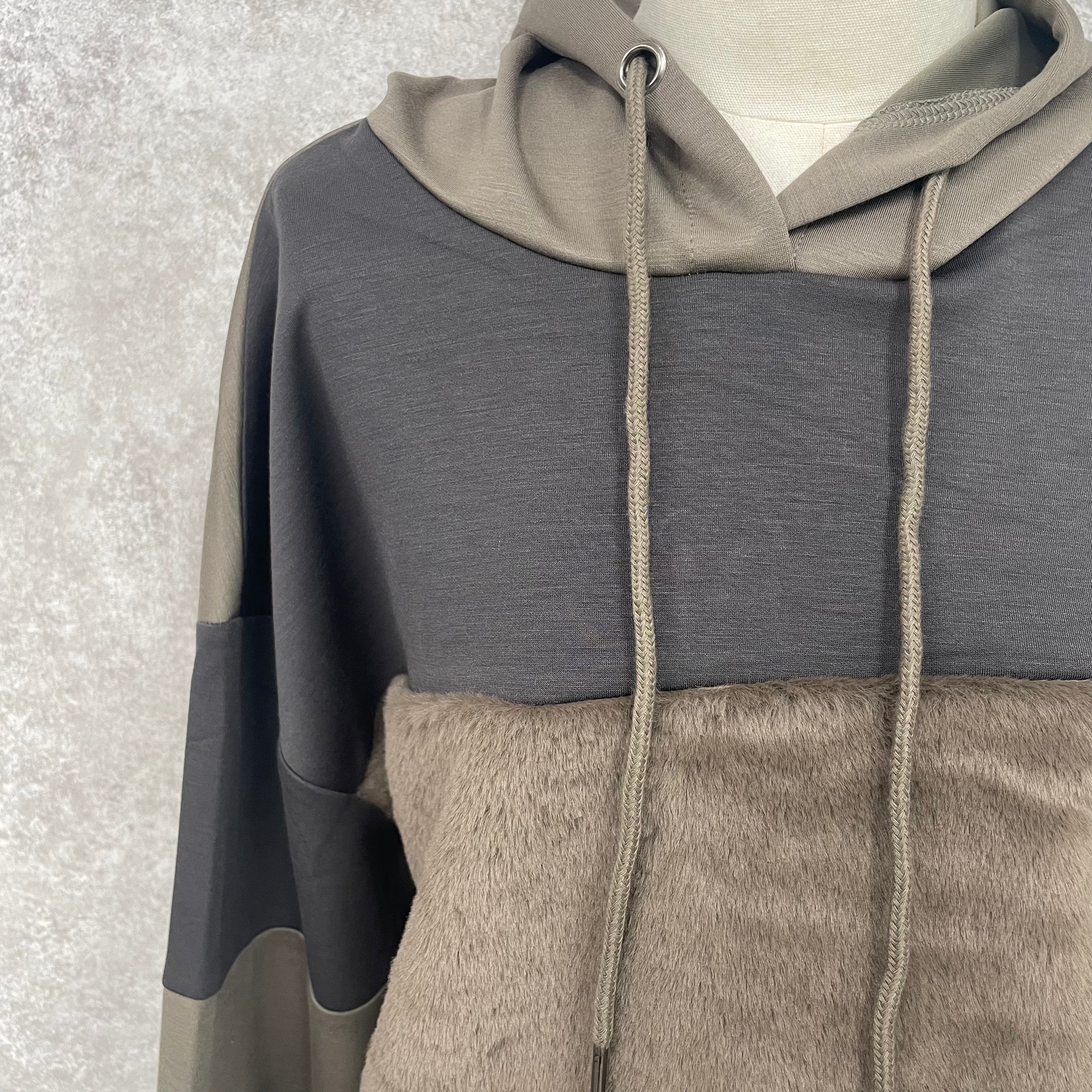 異素材ドッキングパーカー カーキ ※12/16迄に順次発送予定