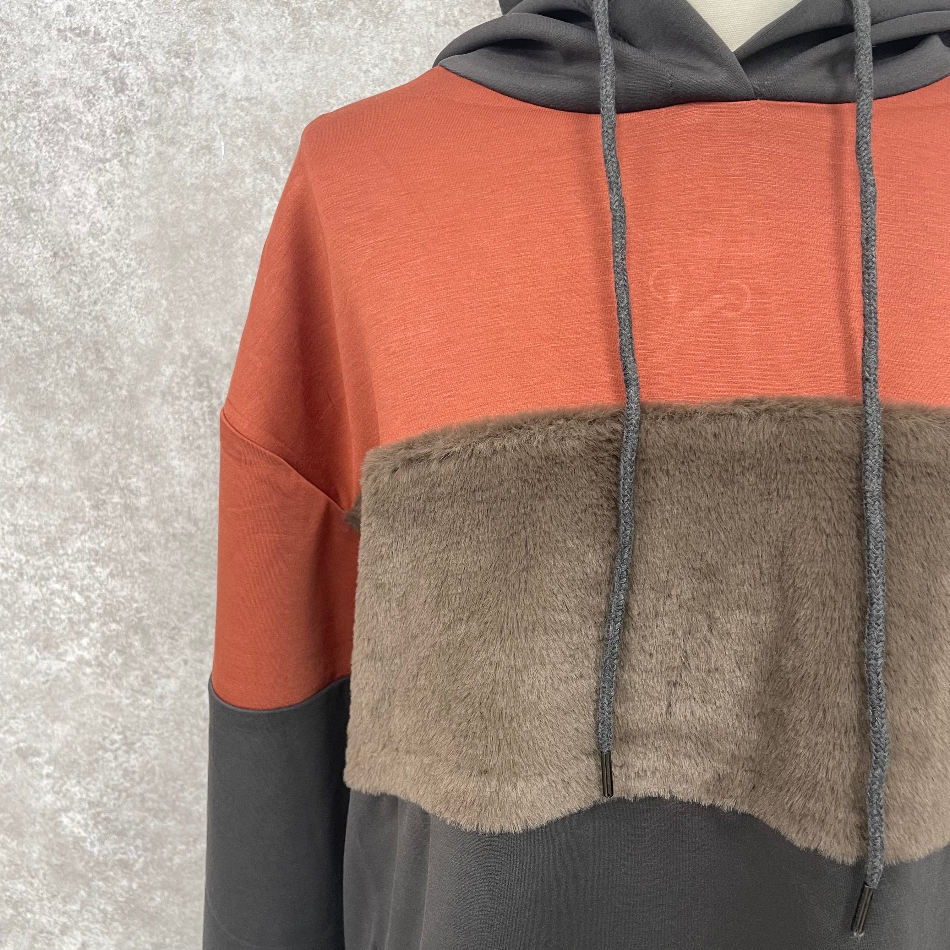 異素材ドッキングパーカー グレー ※12/16迄に順次発送予定