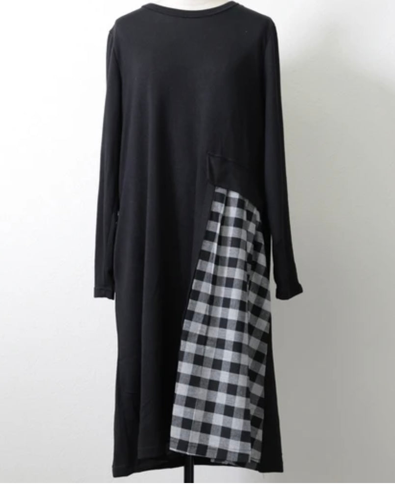 起毛チェック柄切替ワンピース ブラック※12/9迄に順次発送予定