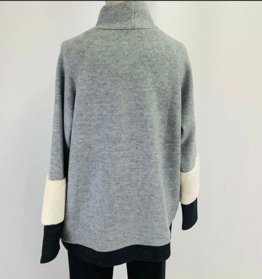 フェイクファー切替太ボーダーカットソー グレー※11/25迄に順次発送予定