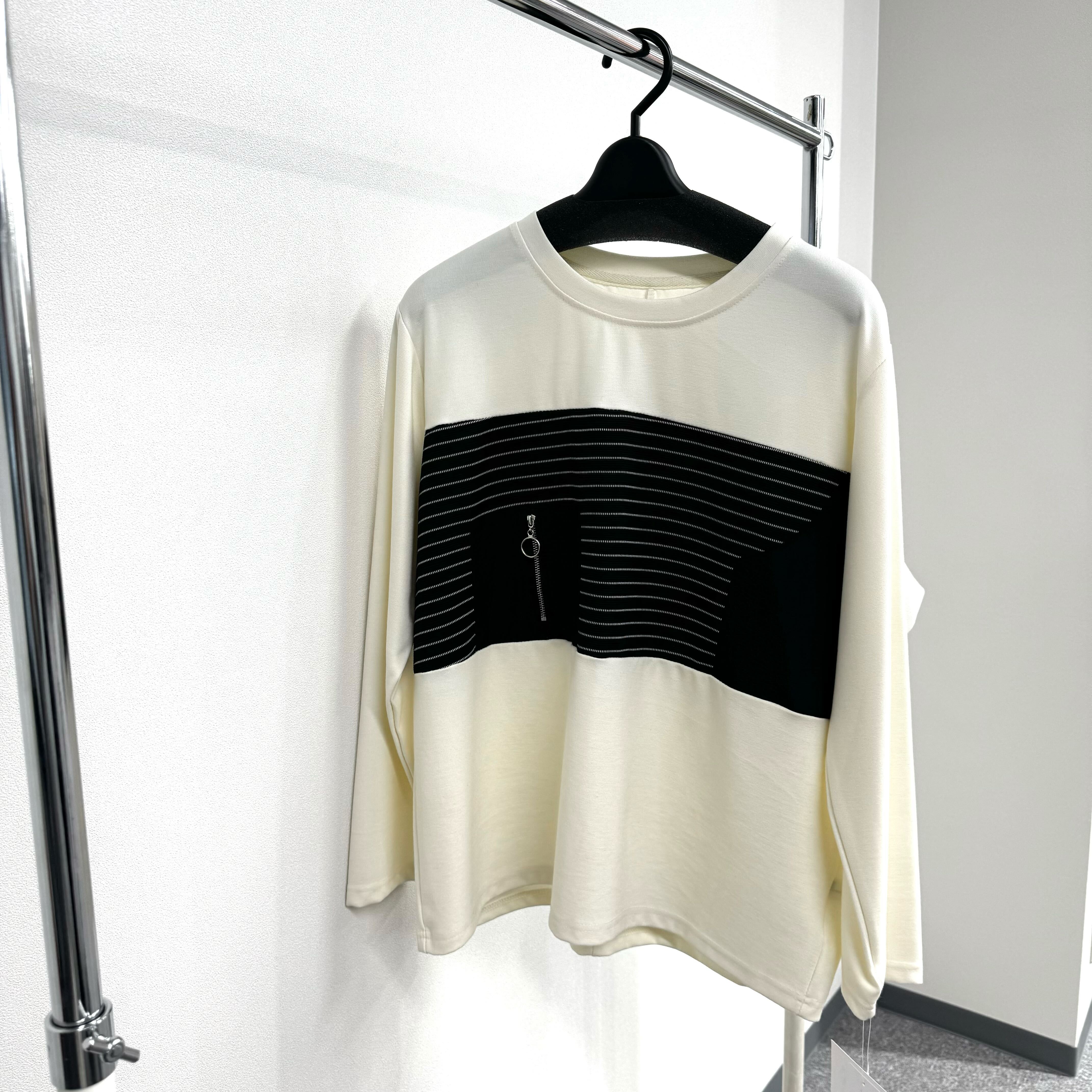 ボーダーデザインカットソー アイボリー※1月上旬迄に順次発送予定