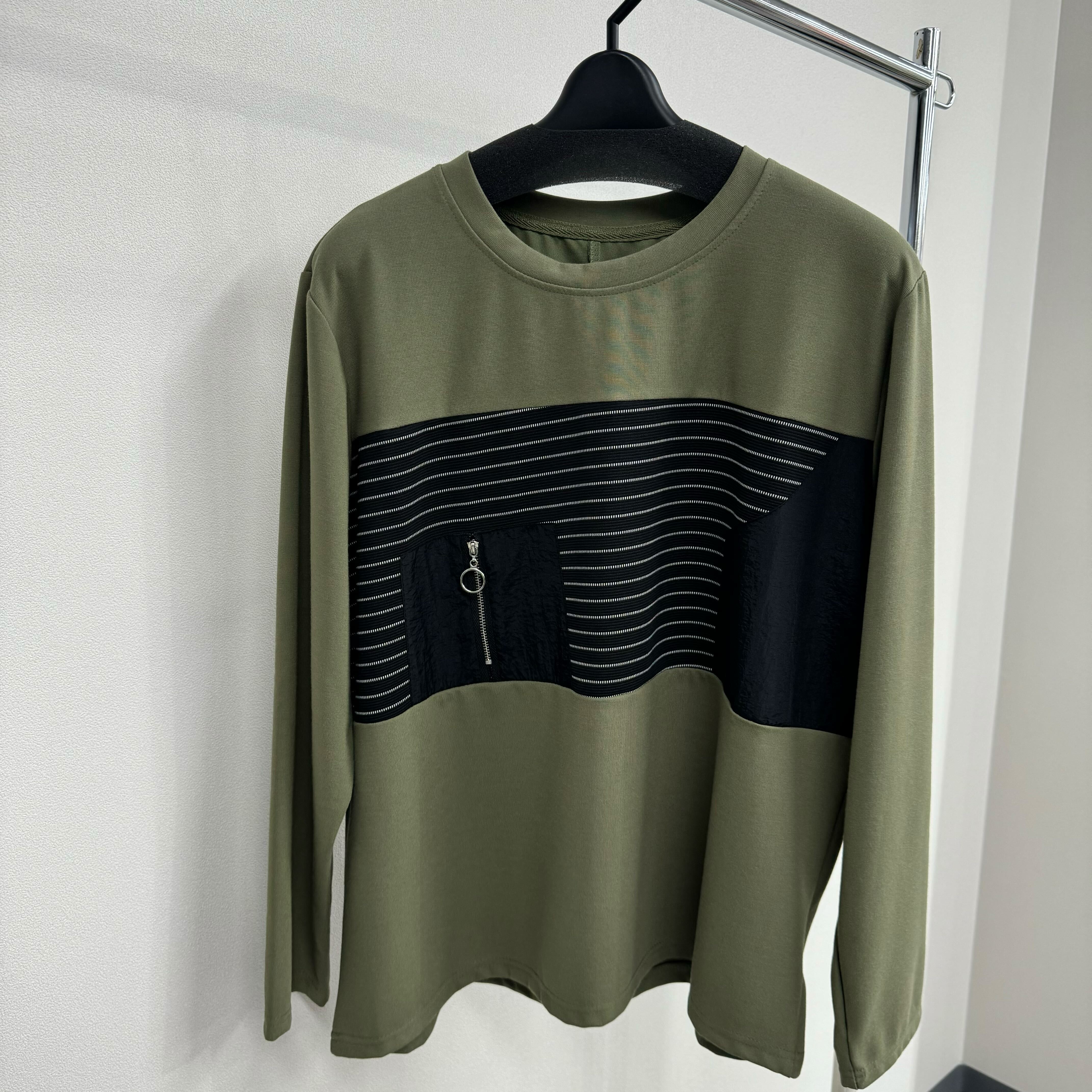 ボーダーデザインカットソー カーキ※1月上旬迄に順次発送予定