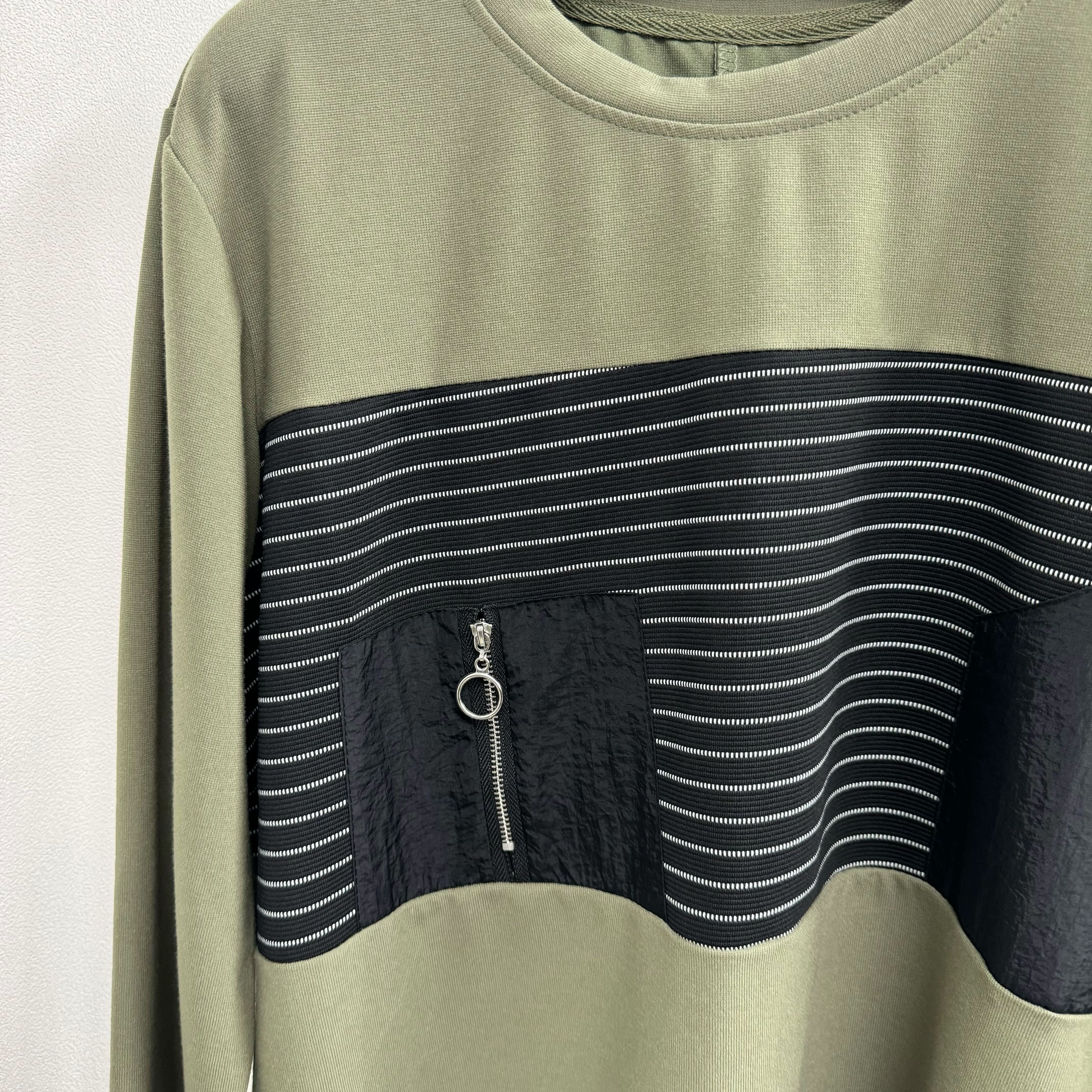 ボーダーデザインカットソー カーキ※1月上旬迄に順次発送予定