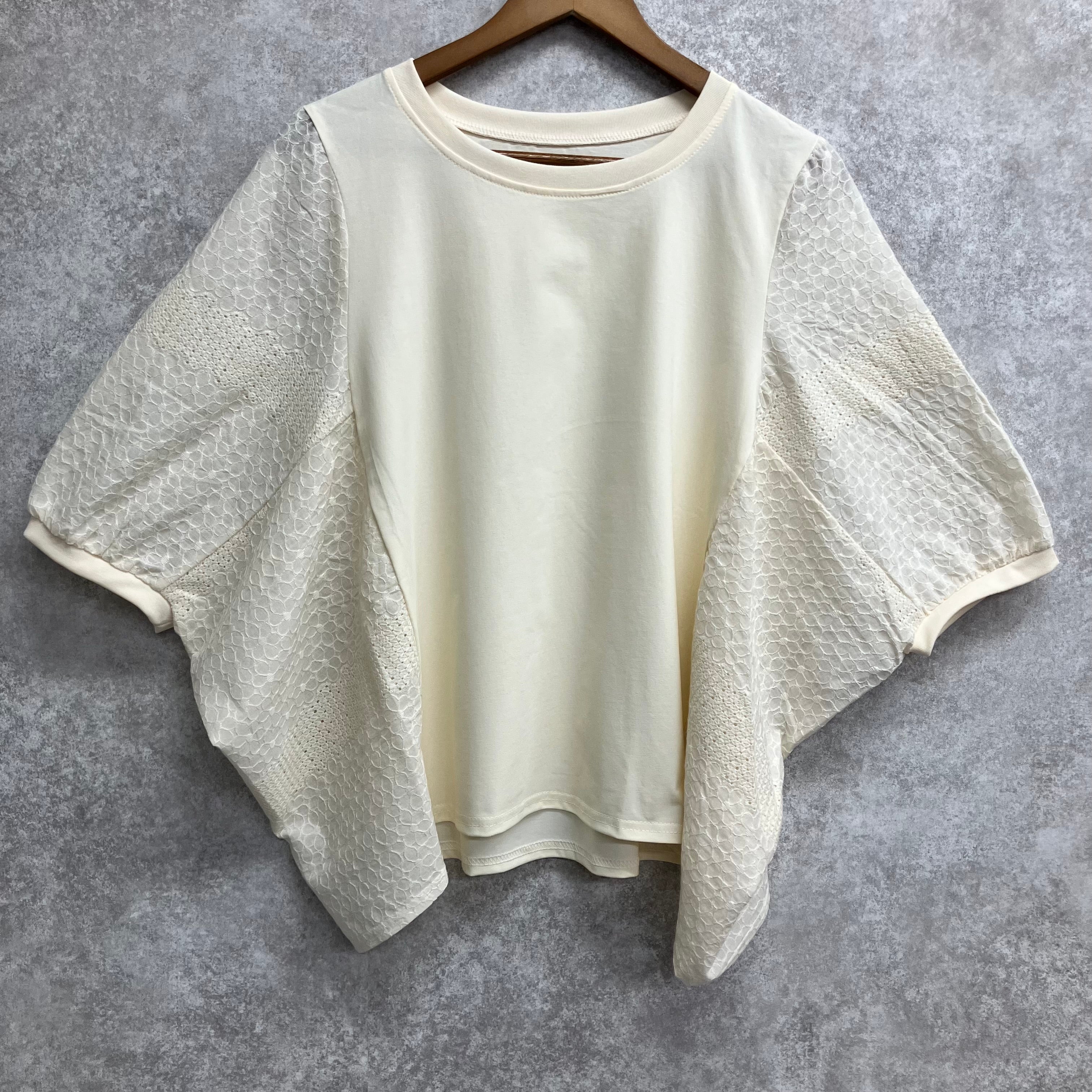 ドルマン袖レーストップス ベージュ※7/16~22迄に順次発送予定