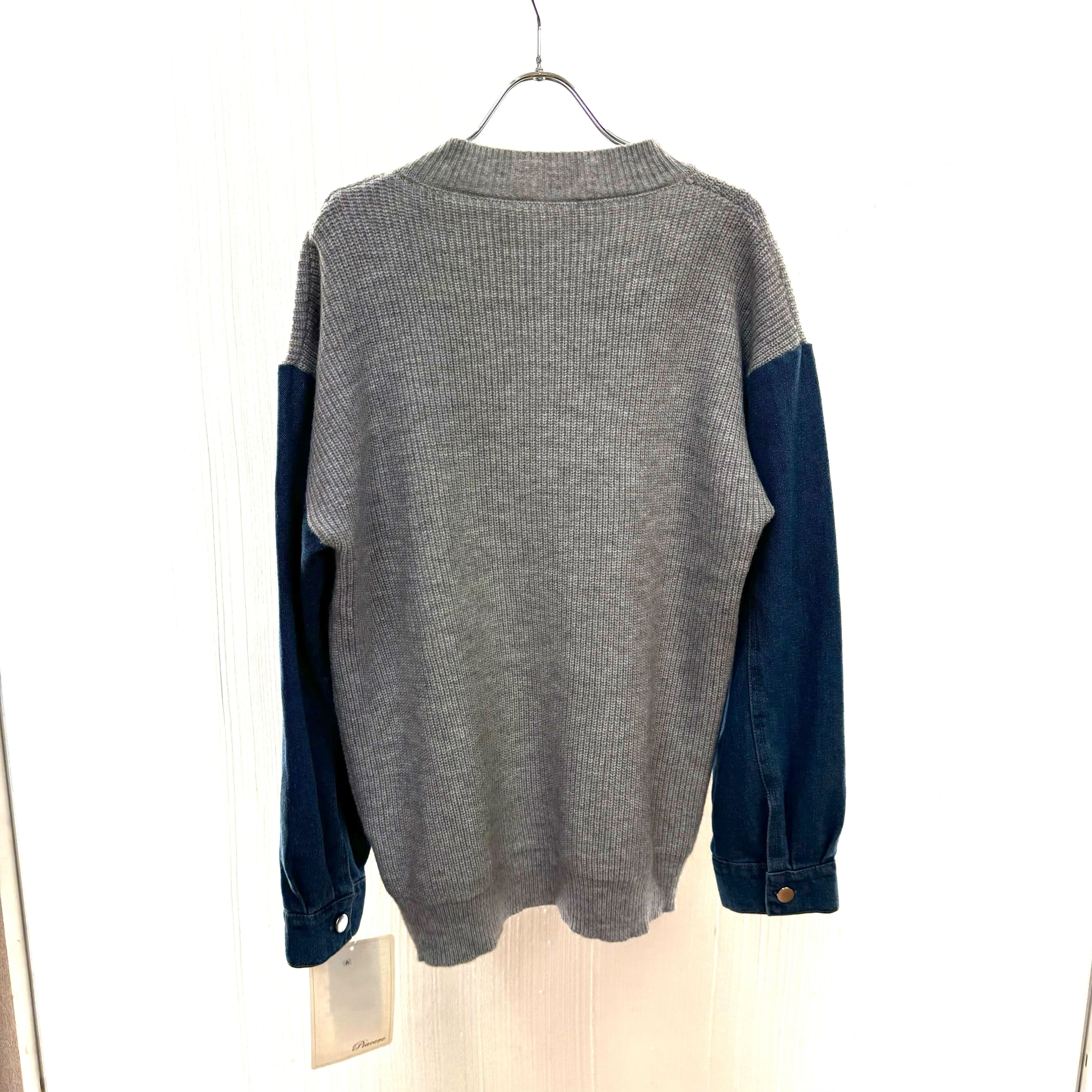 バイカラーナンバーニット グレー ※1月上旬迄に順次発送予定