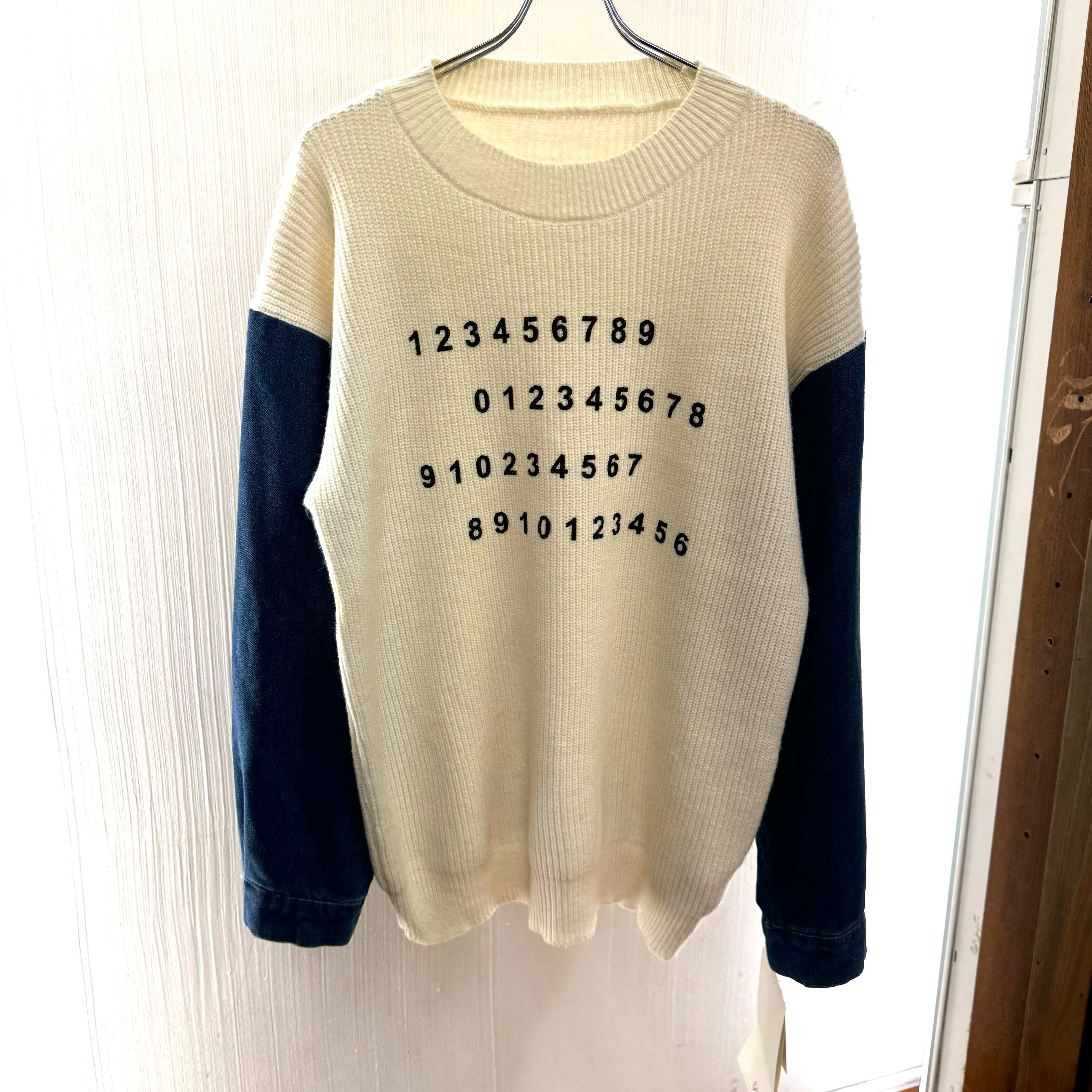 バイカラーナンバーニット オフホワイト ※1月上旬迄に順次発送予定