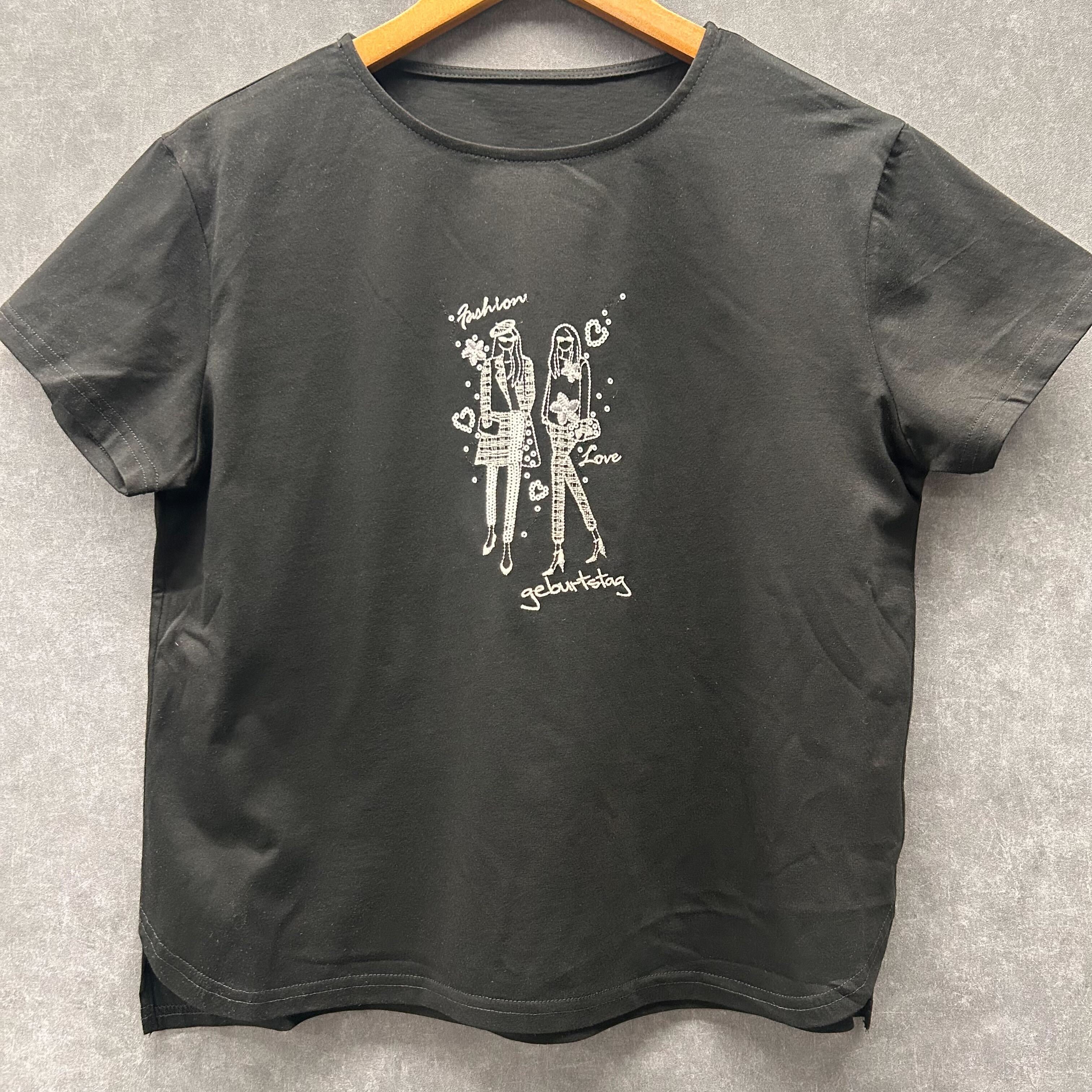 ファッションレディー刺繍Tシャツ ブラック※5/28~6/3迄に順次発送予定