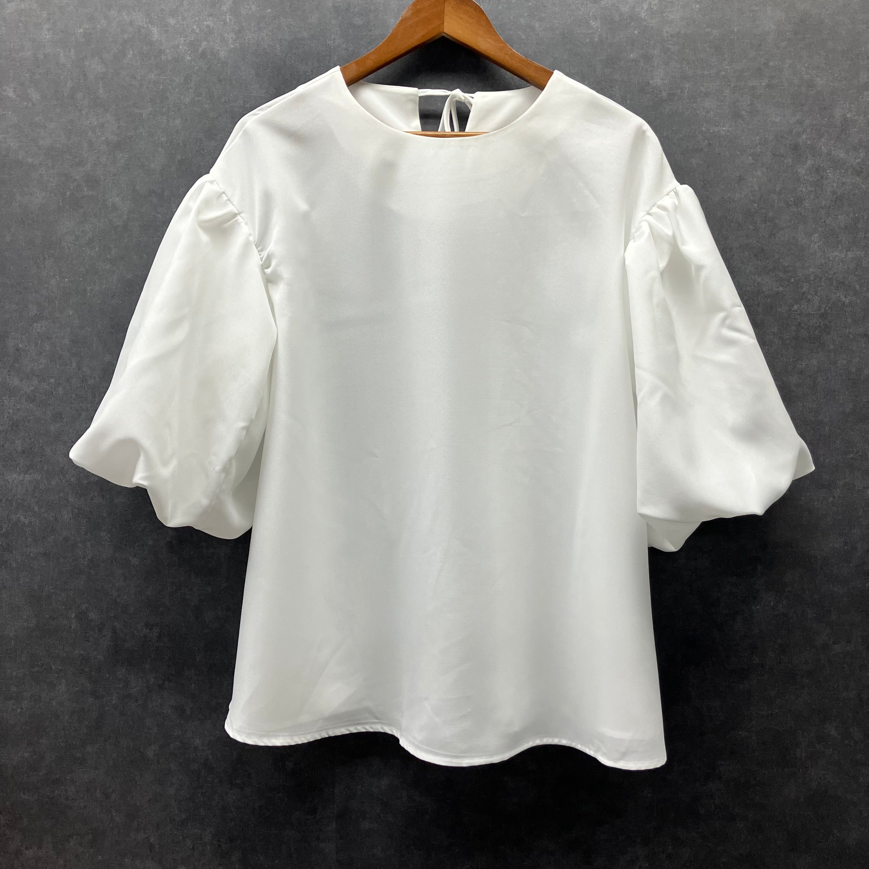 【在庫5点以下】袖フレア半袖トップス ホワイト※4/15迄に順次発送予定