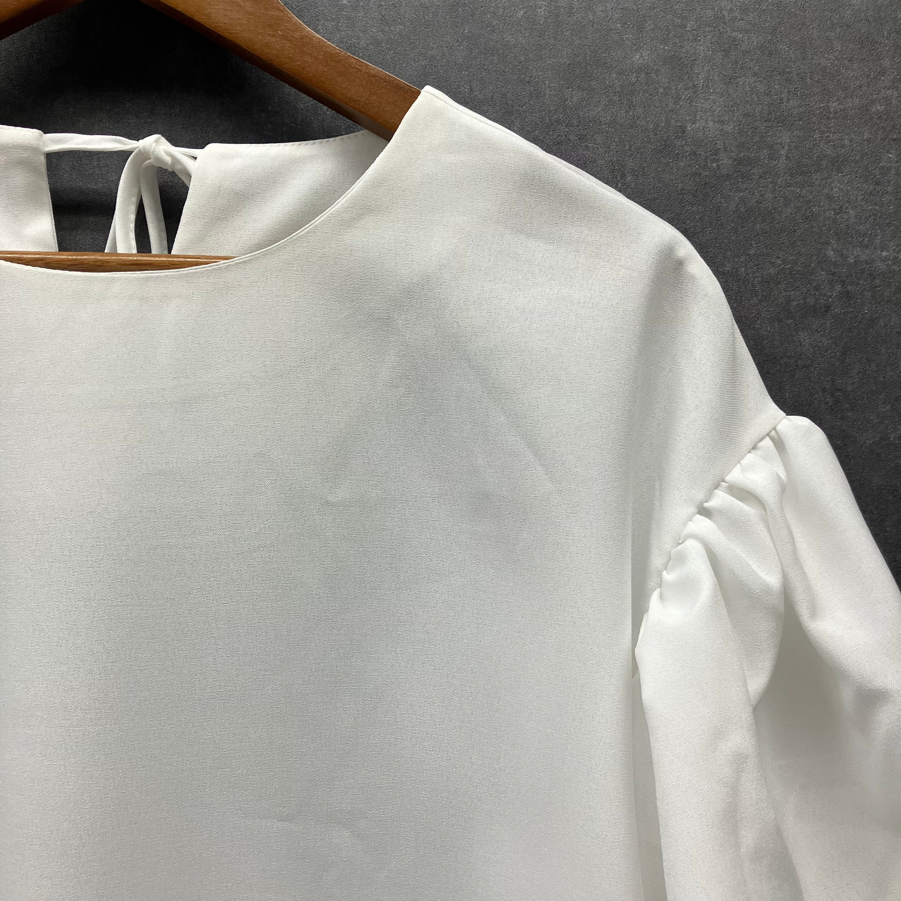 【在庫5点以下】袖フレア半袖トップス ホワイト※4/15迄に順次発送予定