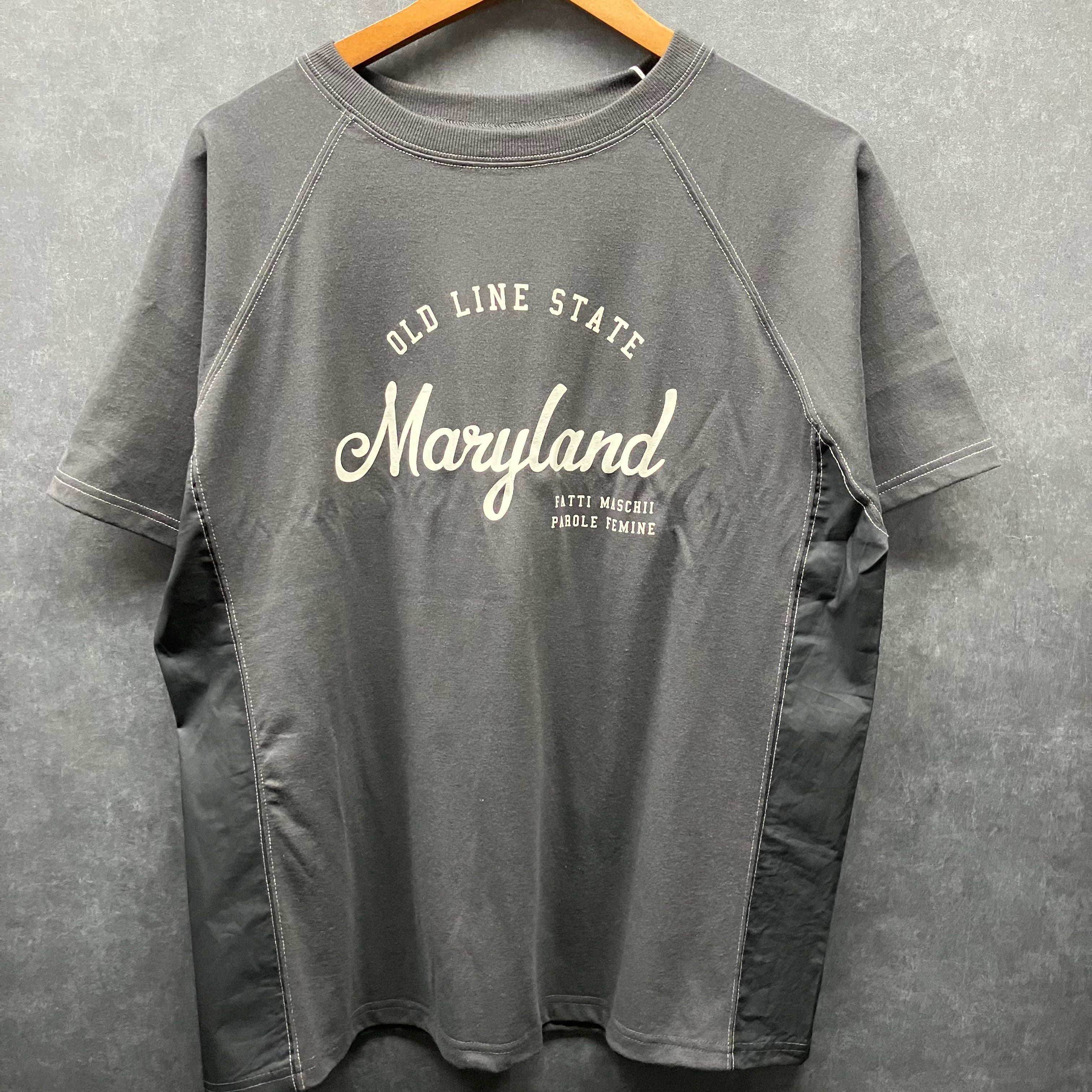 異素材切替ロゴカットソー チャコールグレー※7/16~22迄に順次発送予定